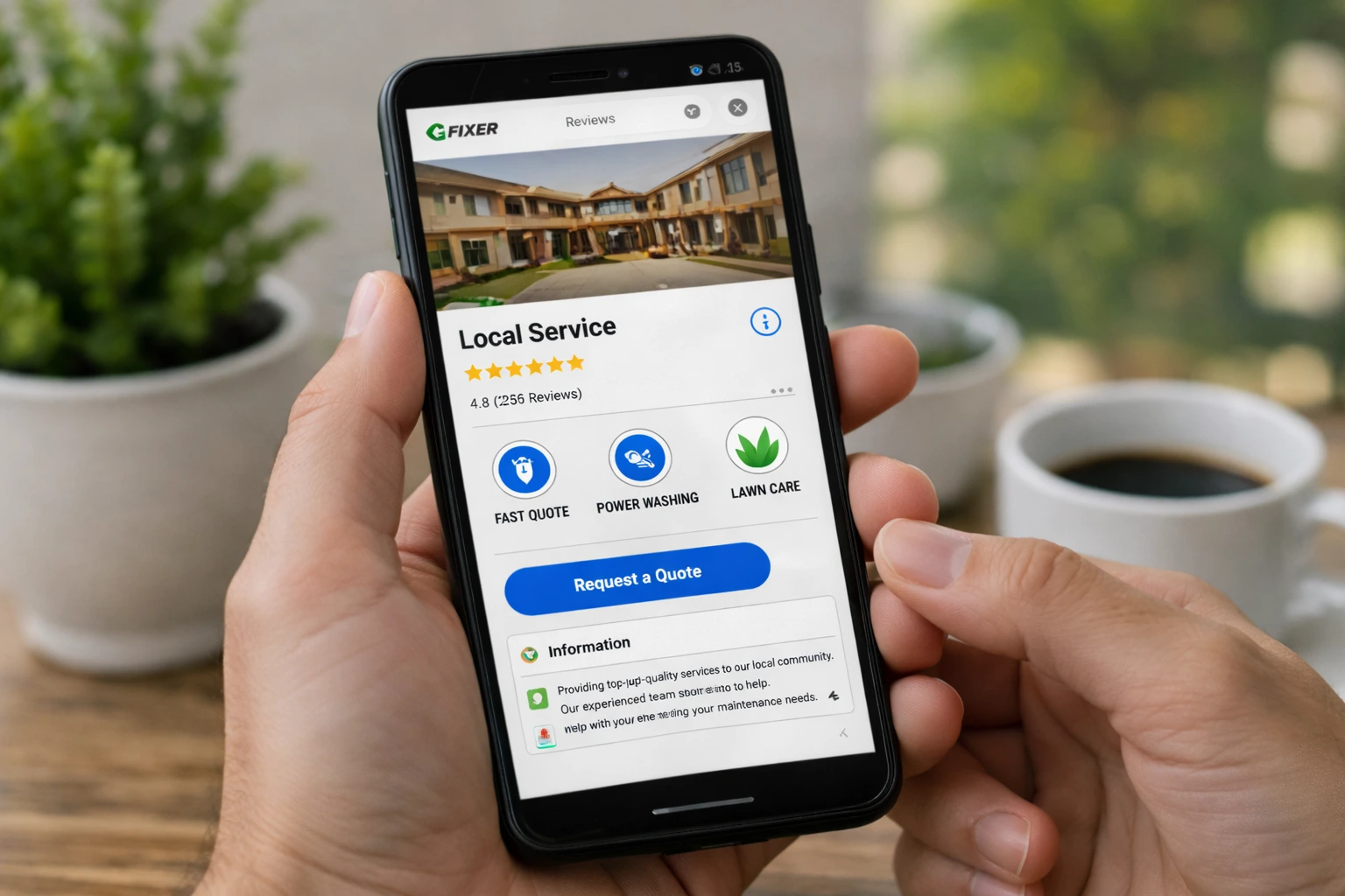 Phone showing a Google Business Profile for a local service business.