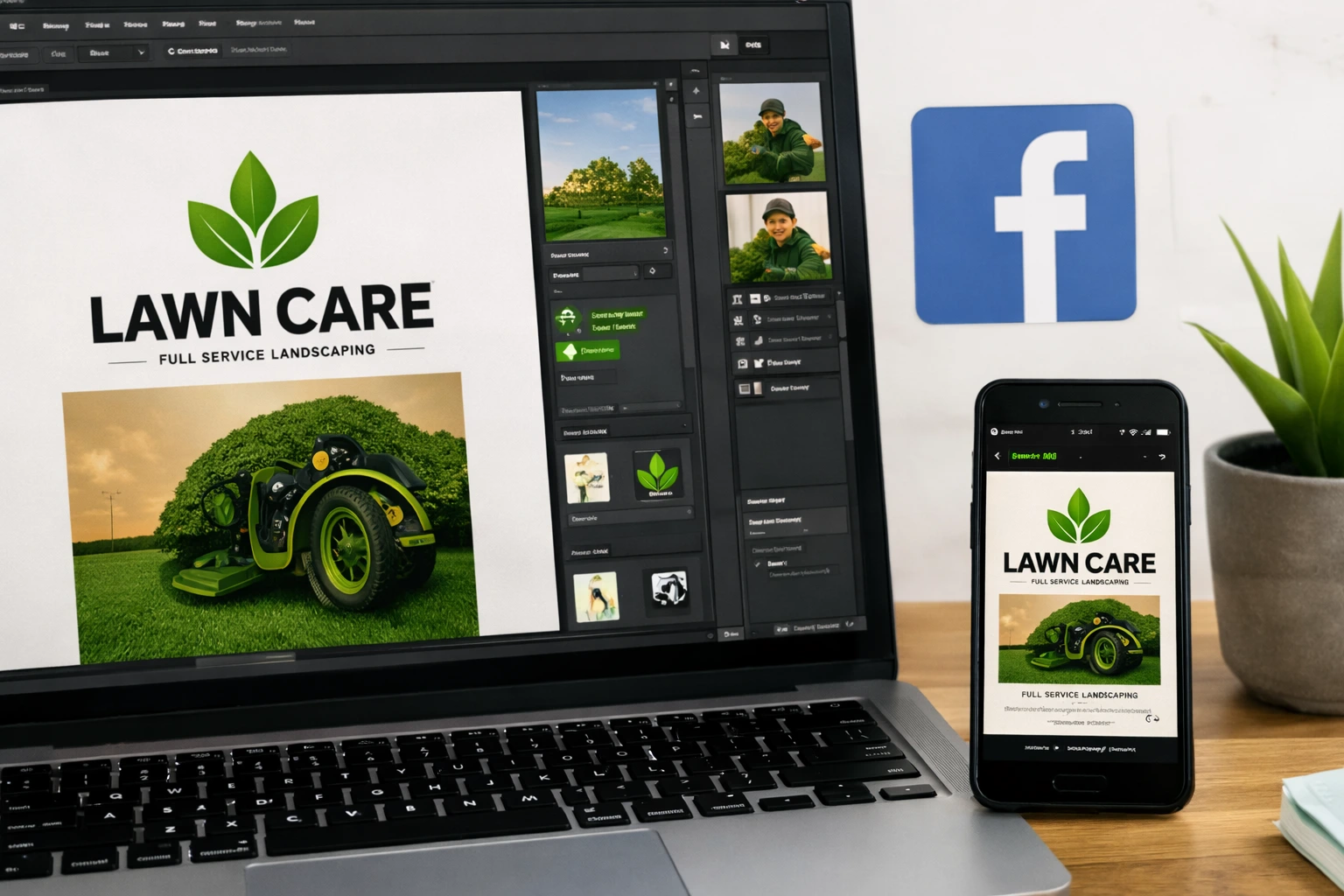 Branded social media graphics being designed for a local service business.
